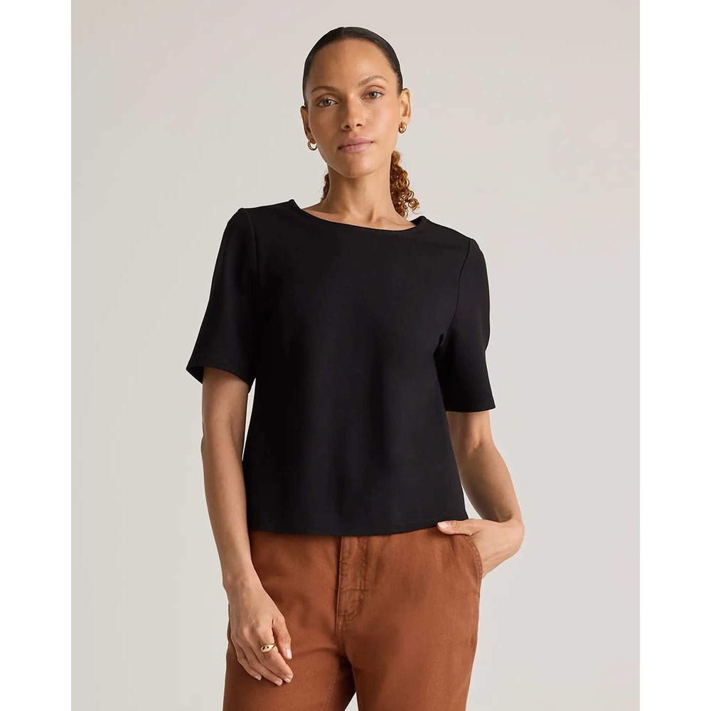 Quince Ultra Stretch Ponte Short Sleeve Top Black Medium NWT